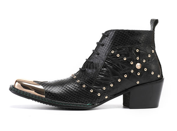 Santimon Men's Square Metal Tip Lace-up Western Boots