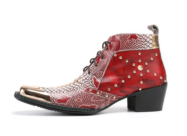 Santimon Men's Square Metal Tip Lace-up Western Boots