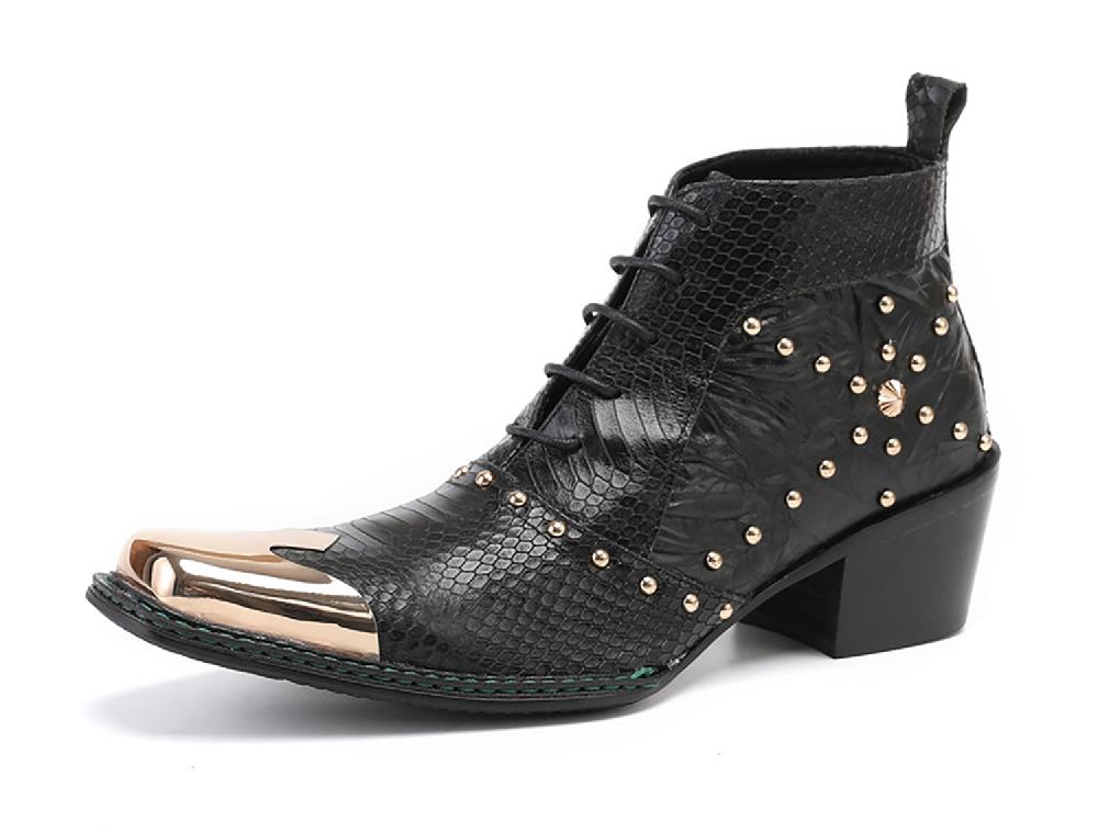 santimon Men's Square Metal Tip Lace-up Western Boots