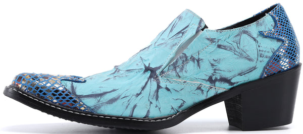 Santimon Men's Square-Toe Metal Tuxedo Western Loafers