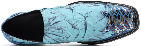 Santimon Men's Square-Toe Metal Tuxedo Western Loafers