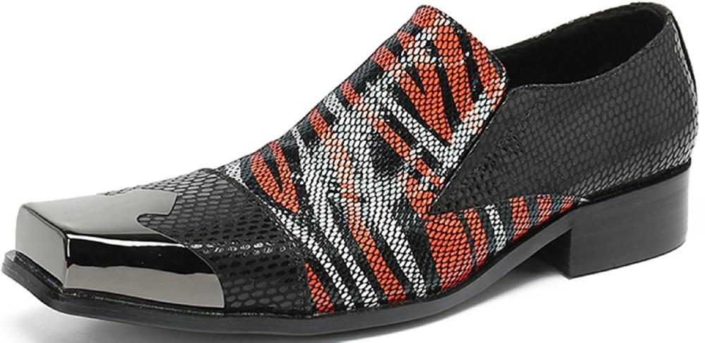 santimon Men's Square-Toe Metal Western Loafers Tuxedo