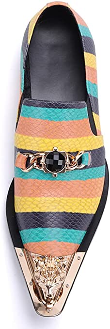 Santimon Men's Striped Beaded Dress Western Loafers