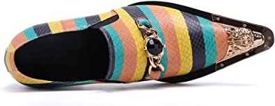 Santimon Men's Striped Beaded Dress Western Loafers