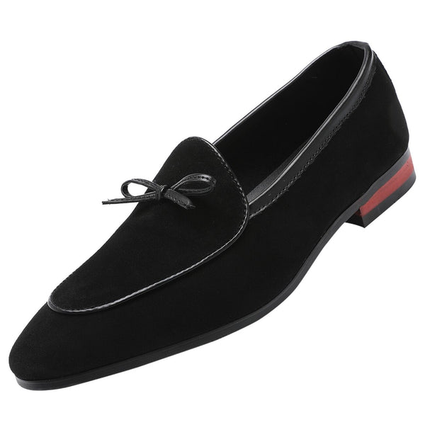 Santimon Men's Suede Bow Smoking Loafers Black Brown Tan