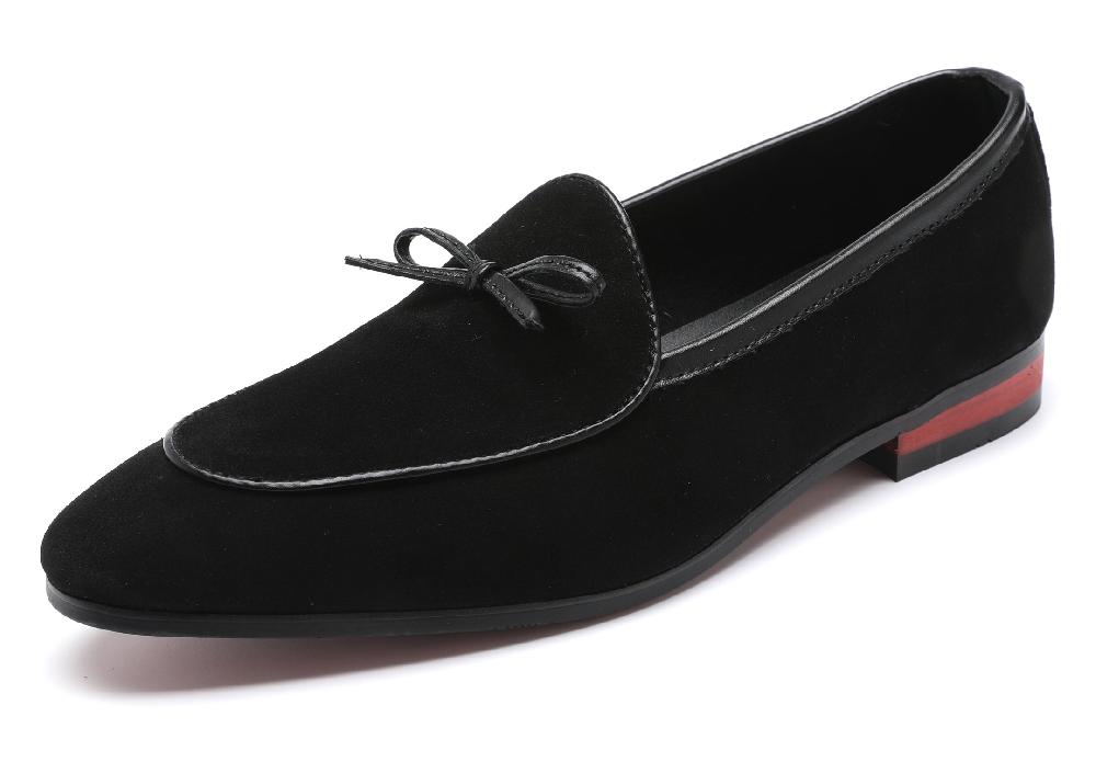 santimon Men's Suede Bow Smoking Loafers Black Brown Tan