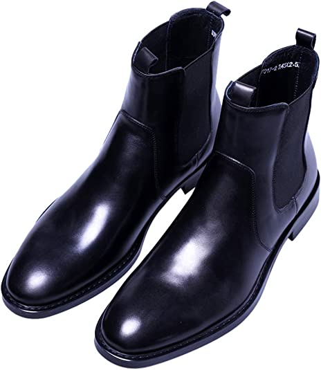 Santimon Men's Suede Leather Chelsea Boots Black Tan