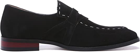 Santimon Men's Suede Smoking Loafers White Stitching