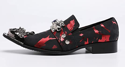 Santimon Men's Suede Western Loafers Dragon Metal Tip
