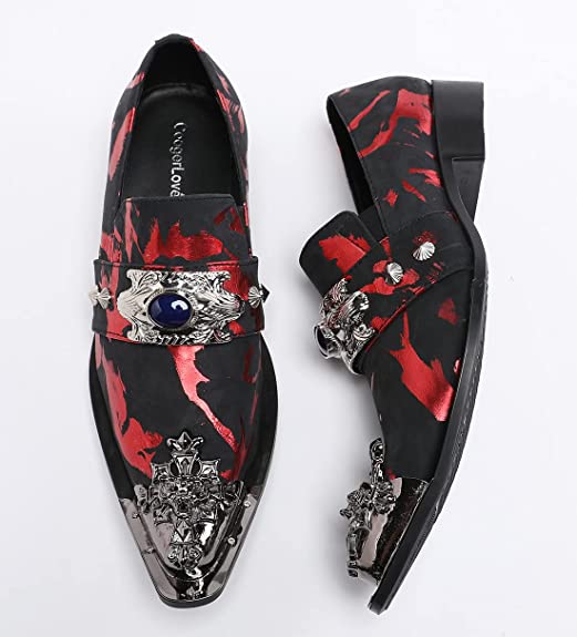 Santimon Men's Suede Western Loafers Dragon Metal Tip