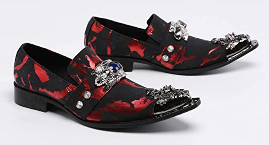 Santimon Men's Suede Western Loafers Dragon Metal Tip