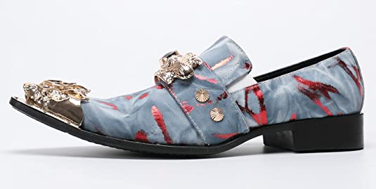 Santimon Men's Suede Western Loafers Dragon Metal Tip