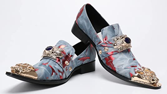 Santimon Men's Suede Western Loafers Dragon Metal Tip