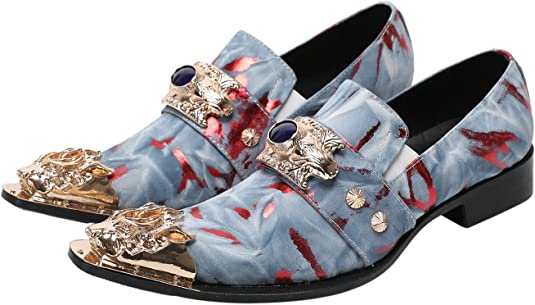 santimon Men's Suede Western Loafers Dragon Metal Tip