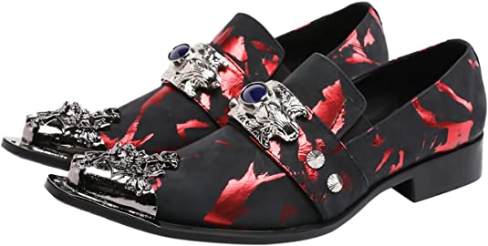 santimon Men's Suede Western Loafers Dragon Metal Tip