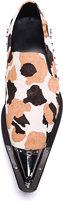 Santimon Men's Suede Western Loafers Polka Dots Rivet