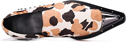 Santimon Men's Suede Western Loafers Polka Dots Rivet