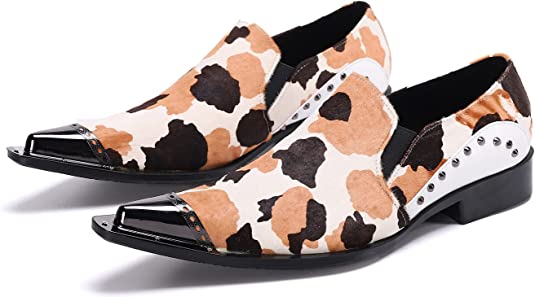 santimon Men's Suede Western Loafers Polka Dots Rivet