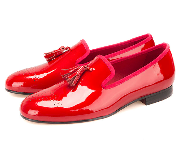 Santimon Men's Tassel Loafers Dress Patent Leather Shoes