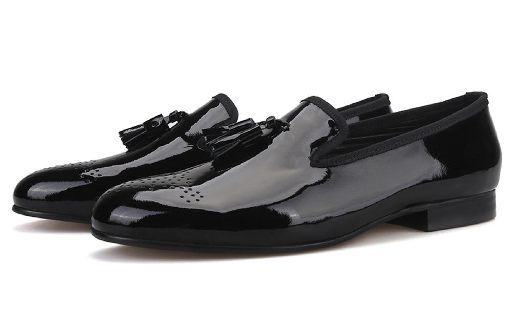 santimon Men's Tassel Loafers Dress Patent Leather Shoes