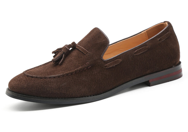 Santimon Men's Tassel Loafers Suede Flats Black Brown Tan
