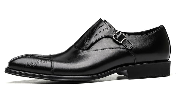 Santimon Men's Tuxedo Single Buckle Monk Strap Loafers