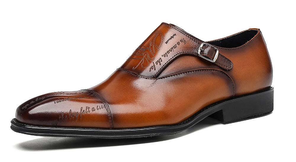 santimon Men's Tuxedo Single Buckle Monk Strap Loafers