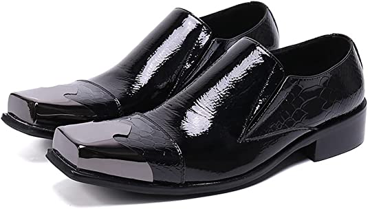 Santimon Men's Tuxedo Square Metal Tip Western Loafers