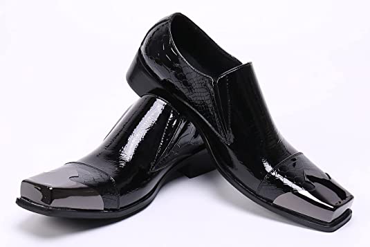 Santimon Men's Tuxedo Square Metal Tip Western Loafers