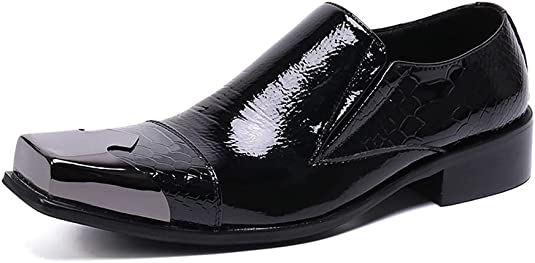 santimon Men's Tuxedo Square Metal Tip Western Loafers
