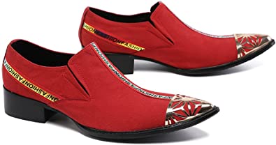 Santimon Men's Velvet Cuban Heel Party Western Loafers