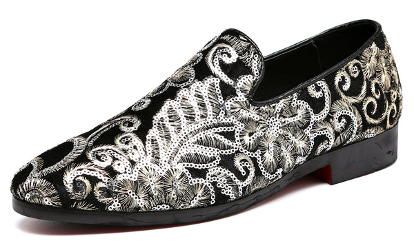 Santimon Men's Velvet Silver Stitching Smoking Loafers