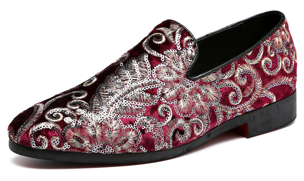 Santimon Men's Velvet Silver Stitching Smoking Loafers