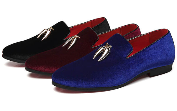 Santimon Men's Velvet Smoking Loafers Black Blue Red