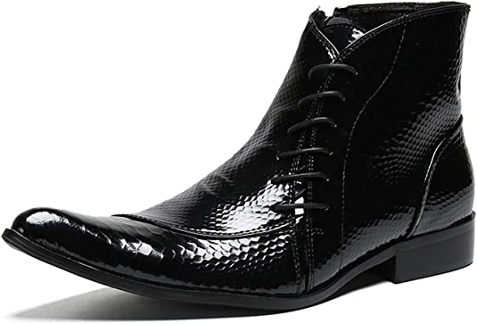 Santimon Men's Western Boot Patent Leather Side Lace Zipper