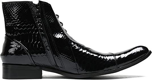 Santimon Men's Western Boot Patent Leather Side Lace Zipper