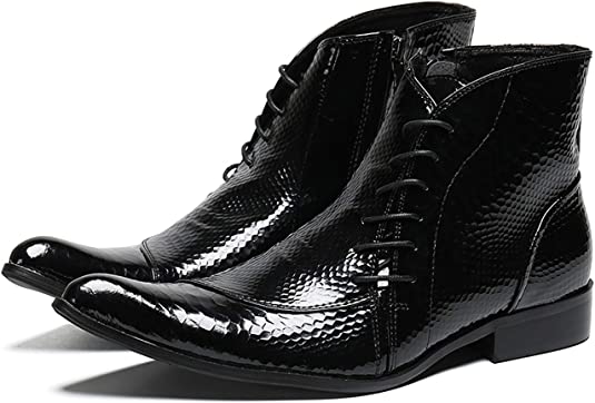 santimon Men's Western Boot Patent Leather Side Lace Zipper