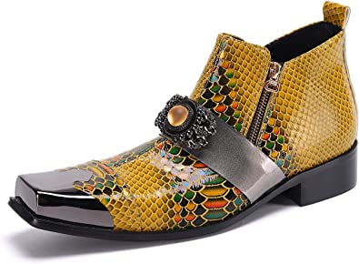 Santimon Men’s Western Boots Beaded Metal Square Tip
