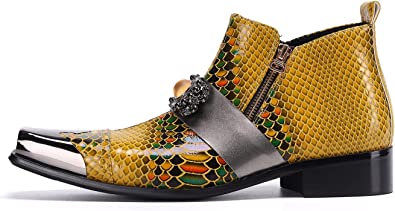 Santimon Men’s Western Boots Beaded Metal Square Tip