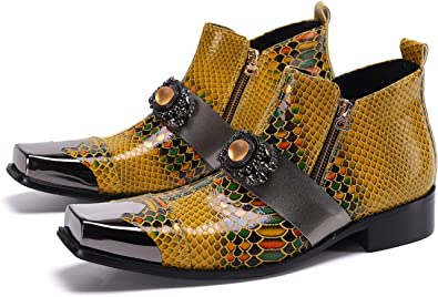 santimon Men’s Western Boots Beaded Metal Square Tip