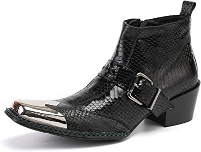 Santimon Men's Western Boots Buckle Zipper Square Metal Tip
