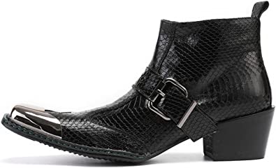 Santimon Men's Western Boots Buckle Zipper Square Metal Tip