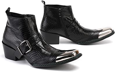 Santimon Men's Western Boots Buckle Zipper Square Metal Tip