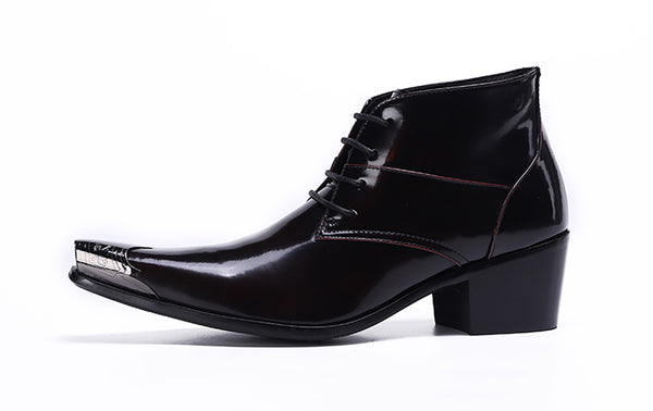 Santimon Men's Western Boots Metal Tip Lace-up Leather