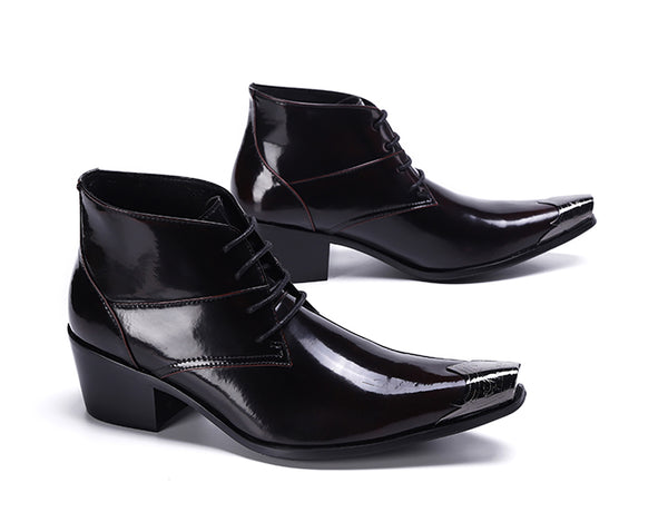 Santimon Men's Western Boots Metal Tip Lace-up Leather