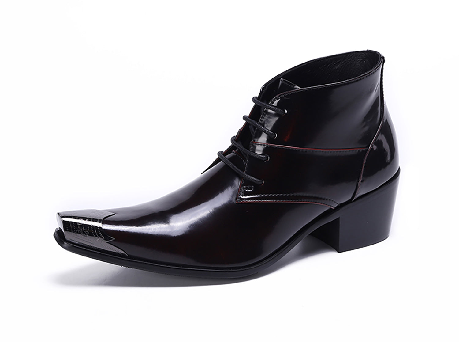 santimon Men's Western Boots Metal Tip Lace-up Leather