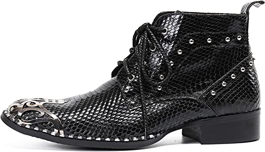 Santimon Men's Western Boots Metal Tip Lace Up Rivet