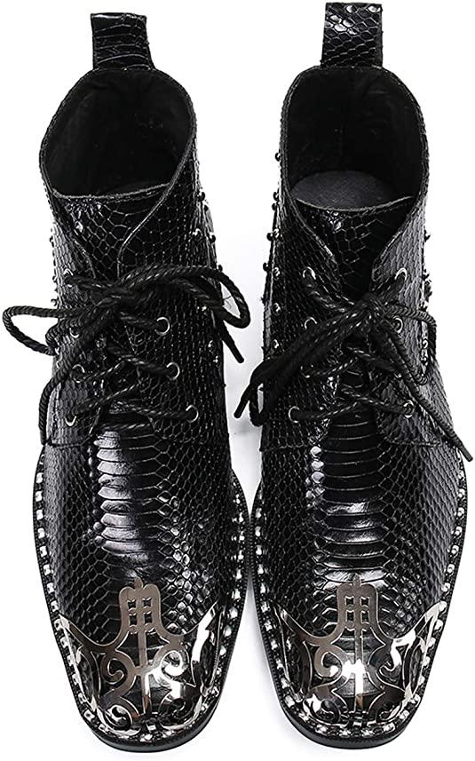 Santimon Men's Western Boots Metal Tip Lace Up Rivet