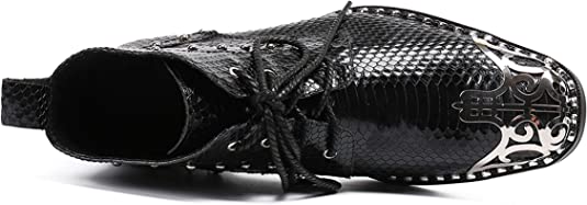 Santimon Men's Western Boots Metal Tip Lace Up Rivet