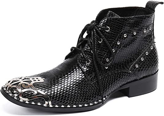 santimon Men's Western Boots Metal Tip Lace Up Rivet
